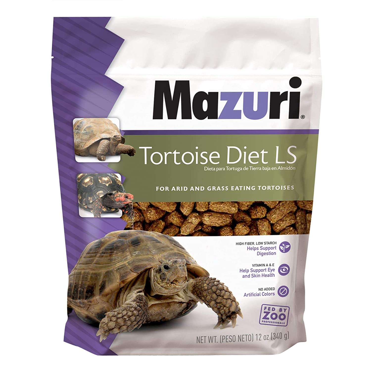 Mazuri Tortoise Diet LS Tropical Species High Fiber Low Starch Formulated 12oz