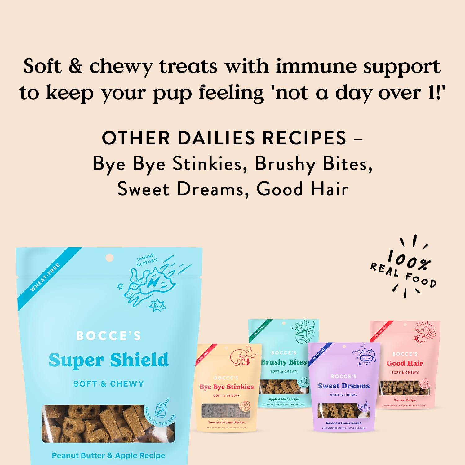 Bocce’s Bakery Dailies Super Shield Dog Treats for Immune Support 6 oz