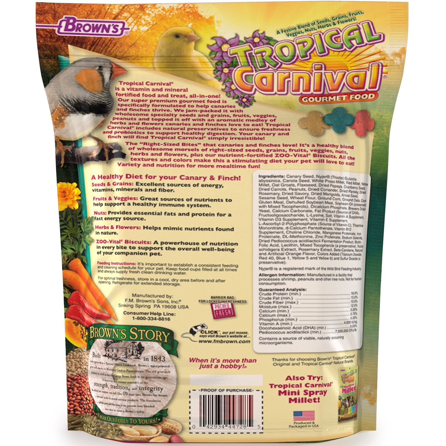 Brown's Tropical Carnival Gourmet Canary and Finch Food, 1.5-lb