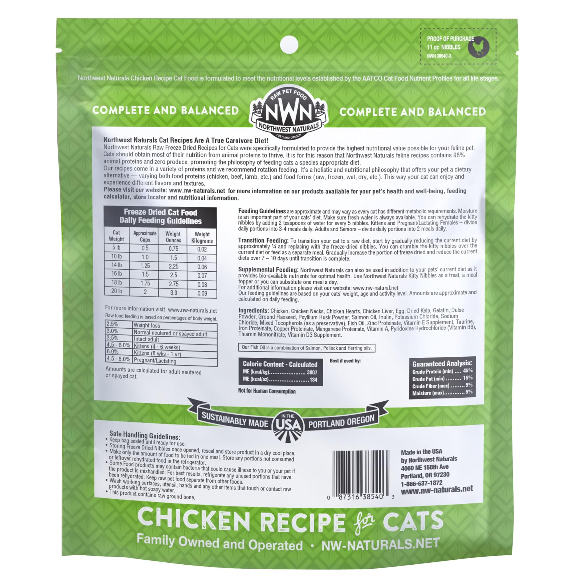 Northwest Naturals Freeze Dried Raw Diet for Cats Chicken, 11 oz