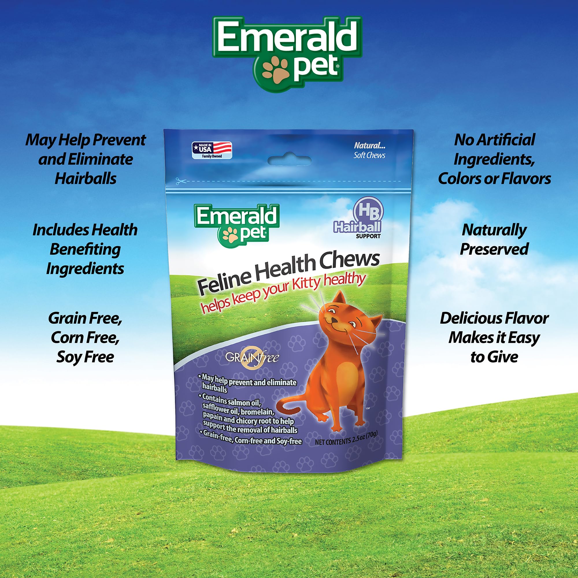 Emerald Pet  Smart 'N Tasty Feline Treats Hairball Formula Chicken 2.5 Oz.