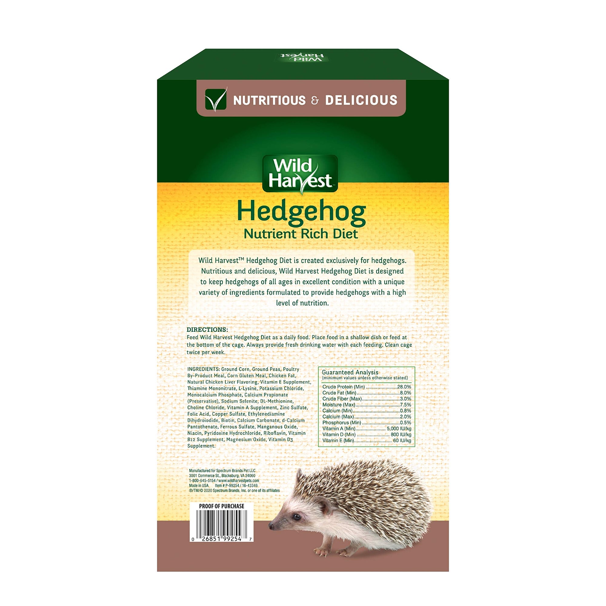 Wild Harvest Hedgehog Food, Daily Diet w/ Vitamins & Minerals 623g