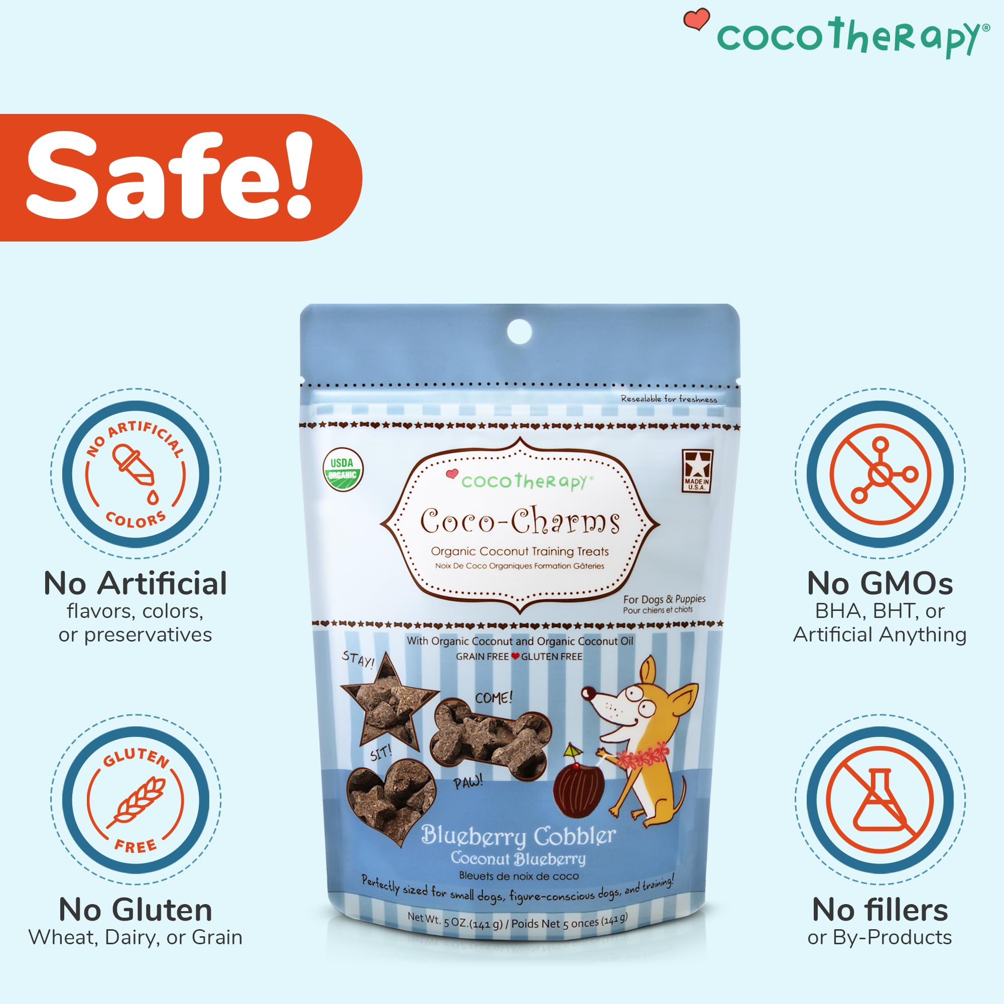 Cocotherapy Coco-Charms Blueberry Cobbler - Organic Dog Training Treats 5oz