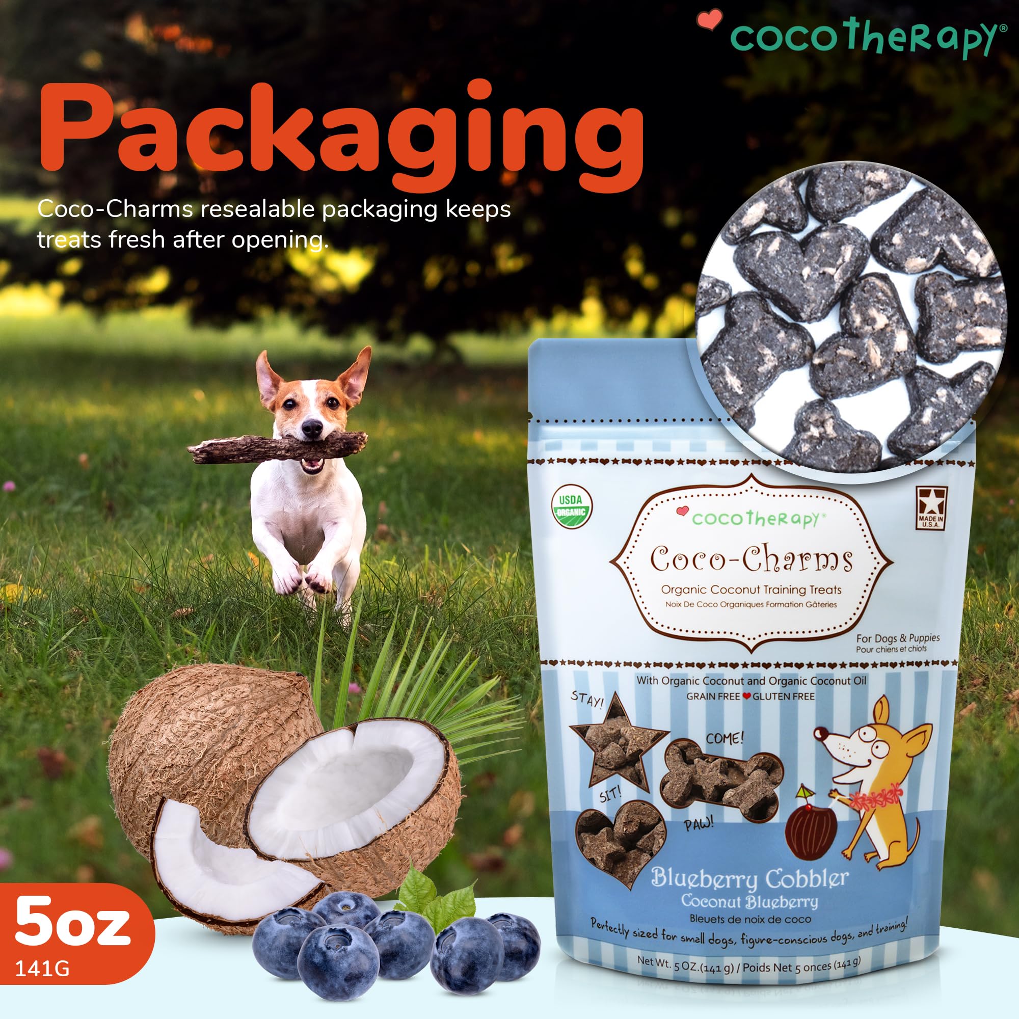 Cocotherapy Coco-Charms Blueberry Cobbler - Organic Dog Training Treats 5oz