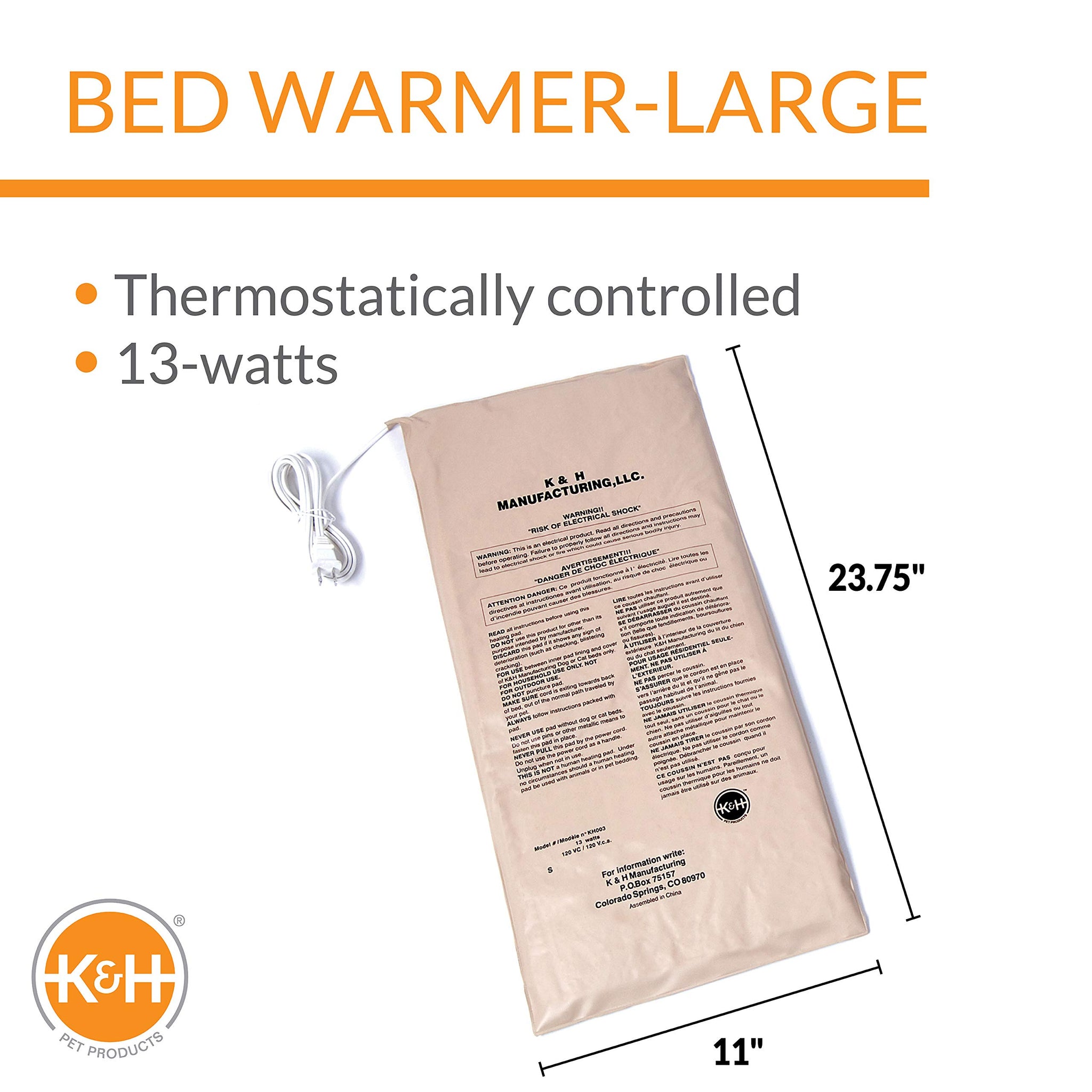 K&H Pet Bed Warmer, 13 Watts, Large, 11 By 24 Inches