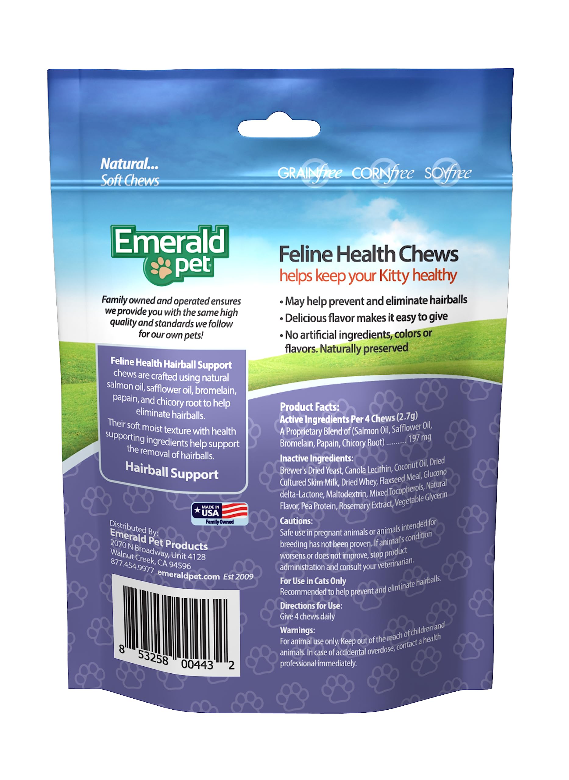 Emerald Pet  Smart 'N Tasty Feline Treats Hairball Formula Chicken 2.5 Oz.