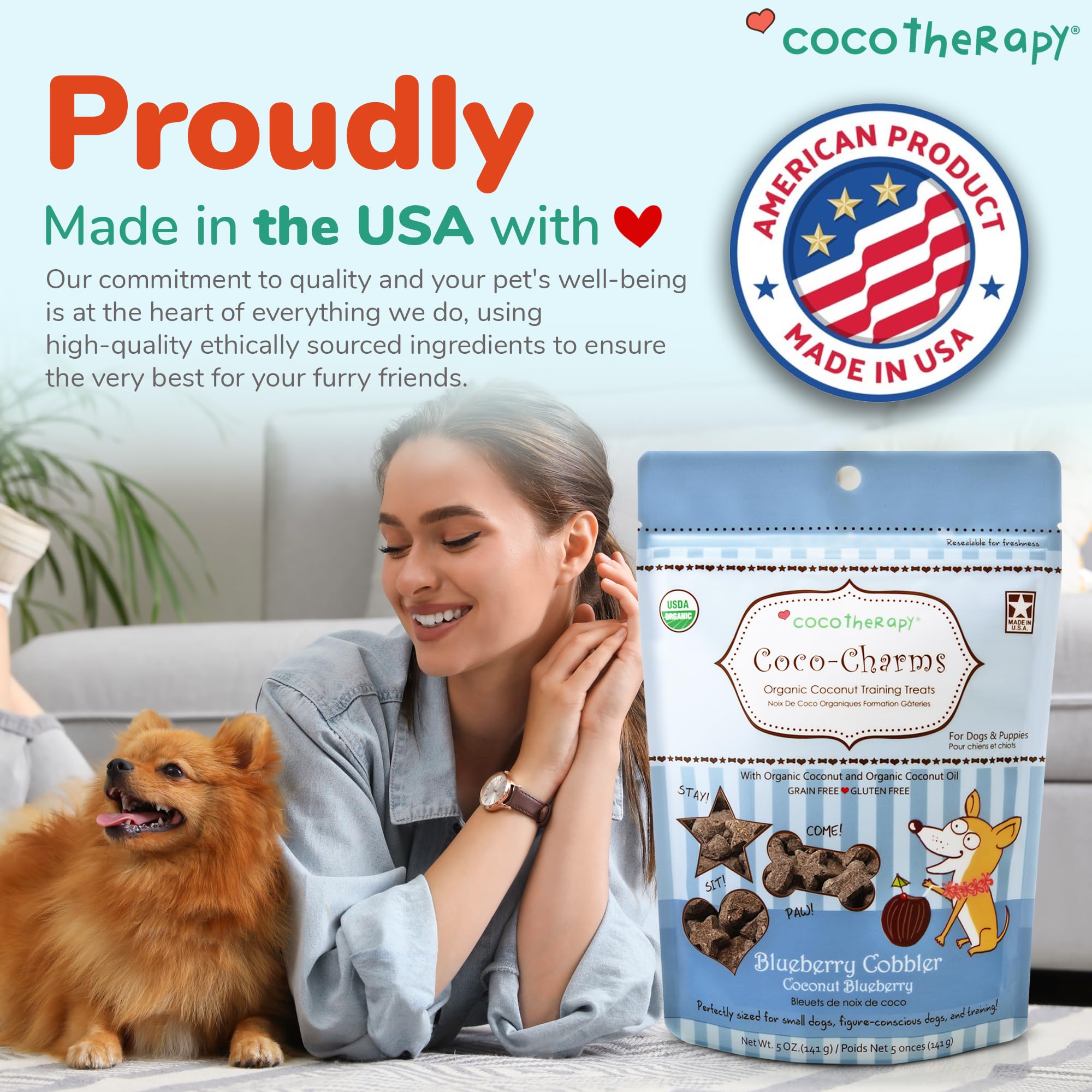 Cocotherapy Coco-Charms Blueberry Cobbler - Organic Dog Training Treats 5oz